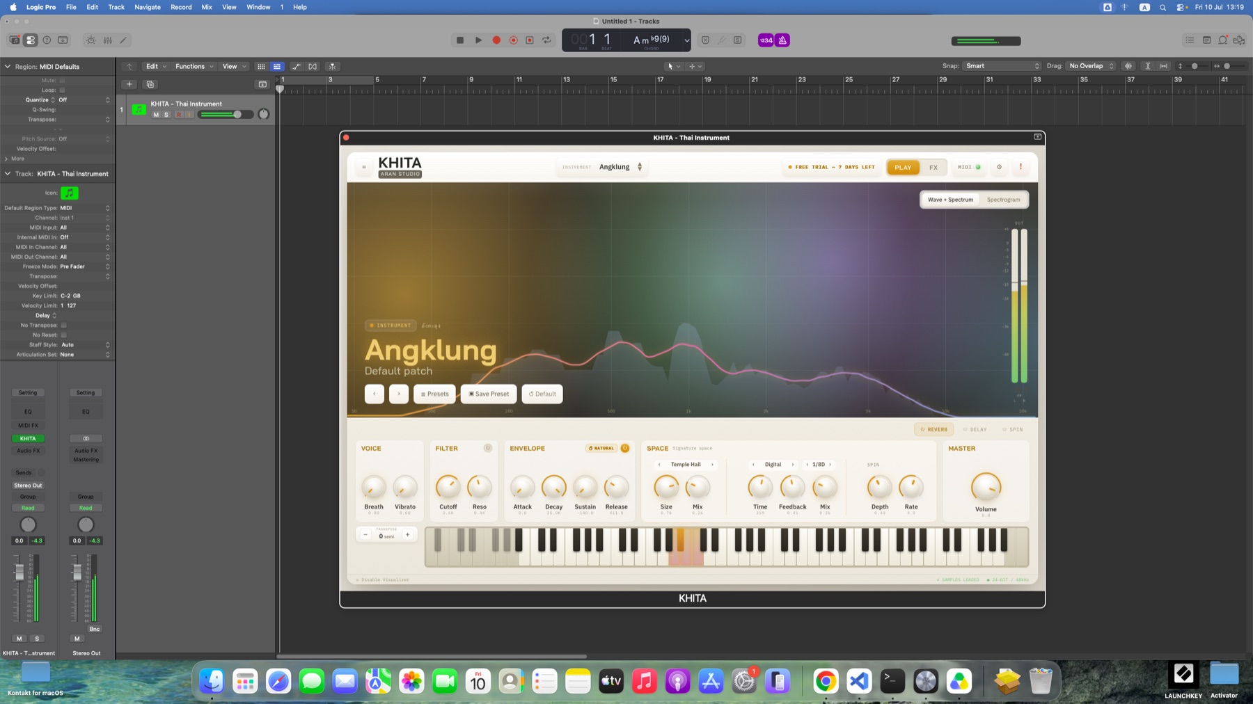 KHITA เปิดใช้งานเป็นปลั๊กอินอยู่ใน Logic Pro บน macOS