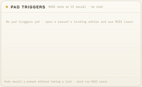 กล่อง Pad Triggers สำหรับผูกโน้ตหรือ CC เรียกพรีเซ็ตโดยไม่กินช่องสล็อต