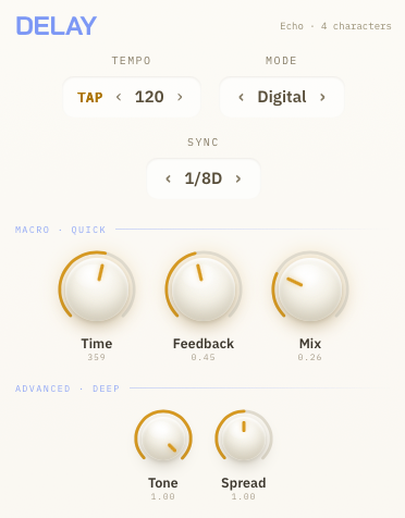 DELAY — แผงปุ่มโมดูล — ชั้น Macro และ Advanced