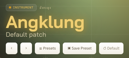 ชื่อเครื่องดนตรีและปุ่มจัดการพรีเซ็ต