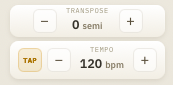 ตัวปรับ Transpose และ Tempo พร้อมปุ่ม TAP