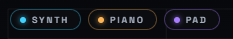 ปุ่มเลือกเลเยอร์ SYNTH / PIANO / PAD